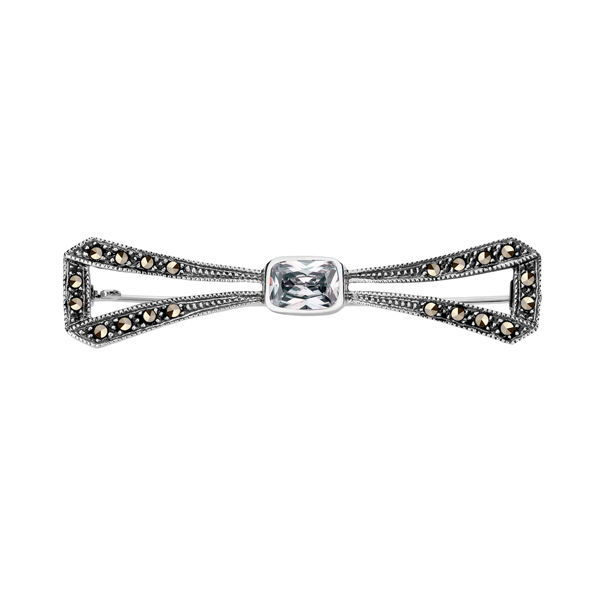 Broszka srebrna z cyrkonią i markazytami Broszka srebrna z cyrkonią i markazytami