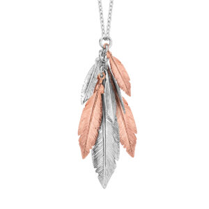Naszyjnik srebrny wielokolorowy z piórami