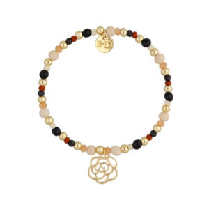 Bransoletka beżowa z kamieniami i różą z mosiądzu