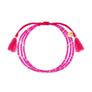 Bransoletka na sznurku z fuksjowymi kryształkami