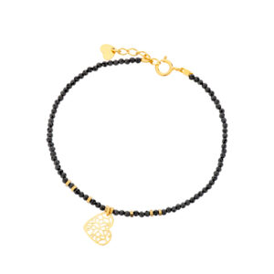 Bransoletka pozłacana z czarnych spineli z sercem