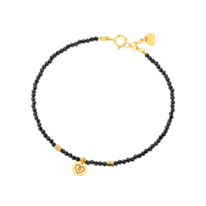 Bransoletka pozłacana z czarnych spineli z sercem