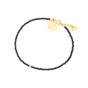 Bransoletka pozłacana z czarnych spineli z sercem