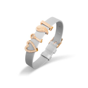 Bransoletka skórzana ze stali serce skrzydło klucz