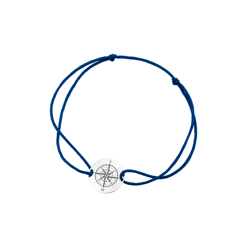 Bransoletka srebrna granatowy sznurek róża wiatrów Bransoletka srebrna granatowy sznurek róża wiatrów