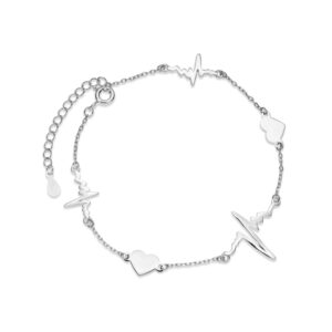 Bransoletka srebrna linia pulsu i serduszko