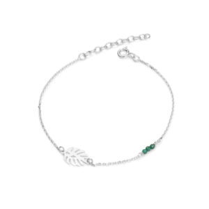 Bransoletka srebrna liść Monstery i zielony spinel