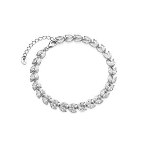 Bransoletka srebrna liście z cyrkoniami