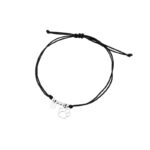 Bransoletka srebrna na czarnnym sznurku psia łapka