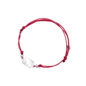 Bransoletka srebrna na czerwonym sznurku z blaszką