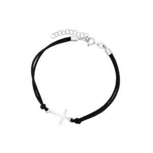 Bransoletka srebrna na sznurku z krzyżykiem
