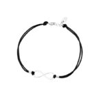 Bransoletka srebrna nieskończoność czarny sznurek