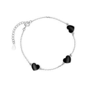 Bransoletka srebrna serca z czarną emalią