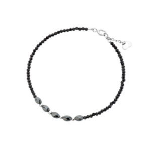 Bransoletka srebrna z czarnych spineli i hematytów