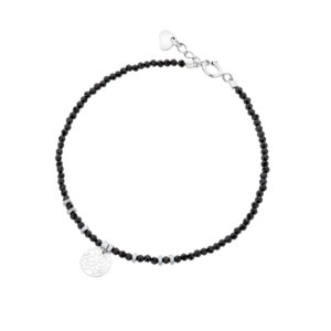 Bransoletka srebrna z czarnych spineli z ażurem