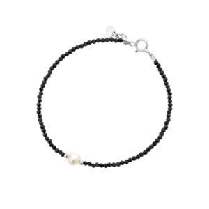 Bransoletka srebrna z czarnych spineli z perłą