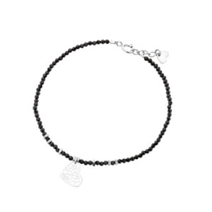 Bransoletka srebrna z czarnych spineli z sercem