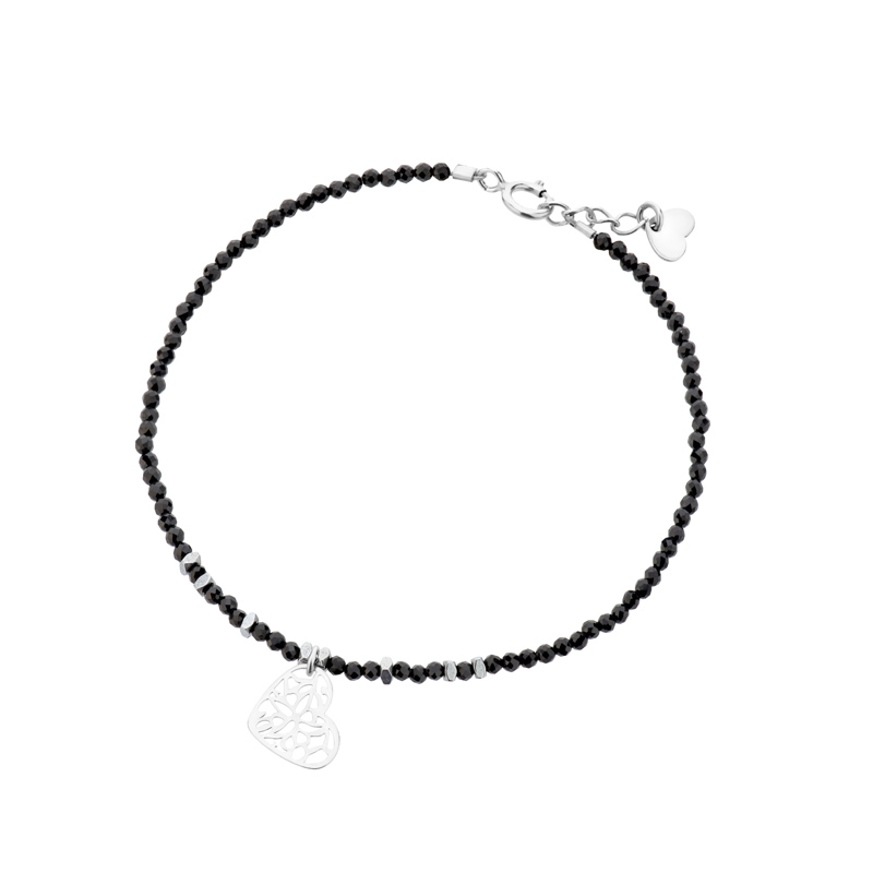 Bransoletka srebrna z czarnych spineli z sercem Bransoletka srebrna z czarnych spineli z sercem