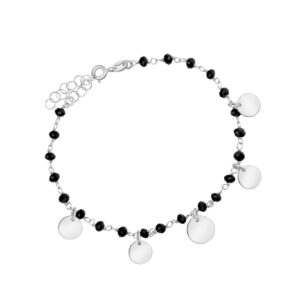 Bransoletka srebrna z czarnymi koralikami