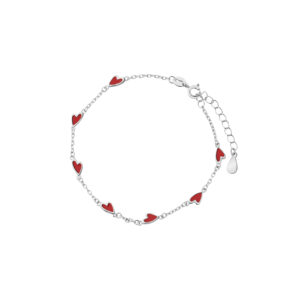 Bransoletka srebrna z czerwonymi sercami