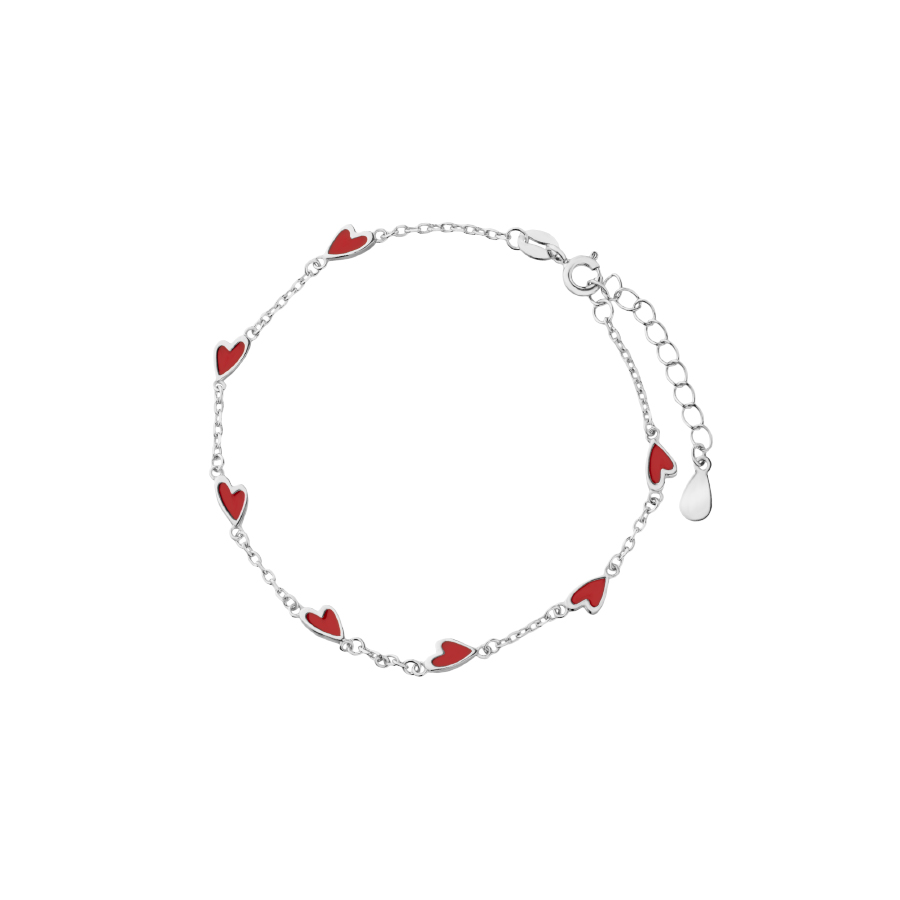 Bransoletka srebrna z czerwonymi sercami Bransoletka srebrna z czerwonymi sercami
