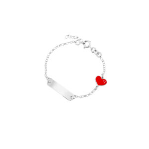 Bransoletka srebrna z czewonym sercem i blaszką