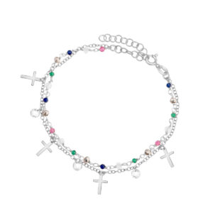 Bransoletka srebrna z kolorową cyrkonią- krzyżyki