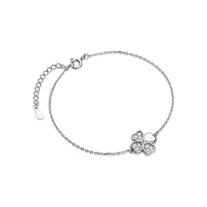 Bransoletka srebrna z koniczyną z cyrkoniami