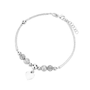 Bransoletka srebrna z kulkami i sercem