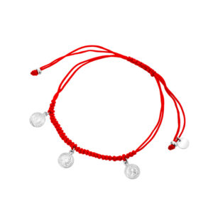 Bransoletka srebrna z monetami i czerwony sznurek