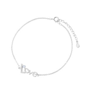 Bransoletka srebrna z napisem Love i cyrkonią