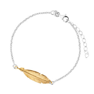 Bransoletka srebrna z pozłacanym piórkiem