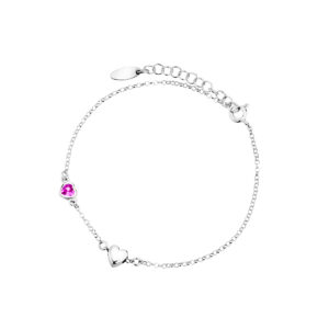 Bransoletka srebrna z różową cyrkonią i sercem