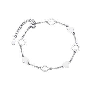 Bransoletka srebrna z sercami i ringami