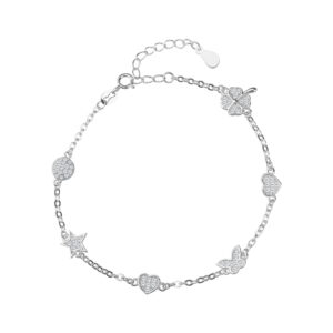 Bransoletka srebrna z sercem koniczyną i motylem