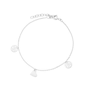 Bransoletka srebrna z zawieszkami serce koniczyna