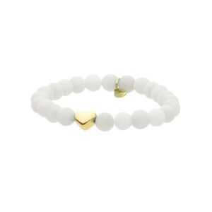 Bransoletka stalowa biała z kamieniami jadeit