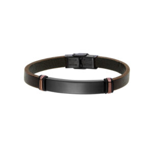 Bransoletka stalowa brązowa na skórzanym pasku