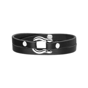 Bransoletka stalowa czarna na skórzanym pasku