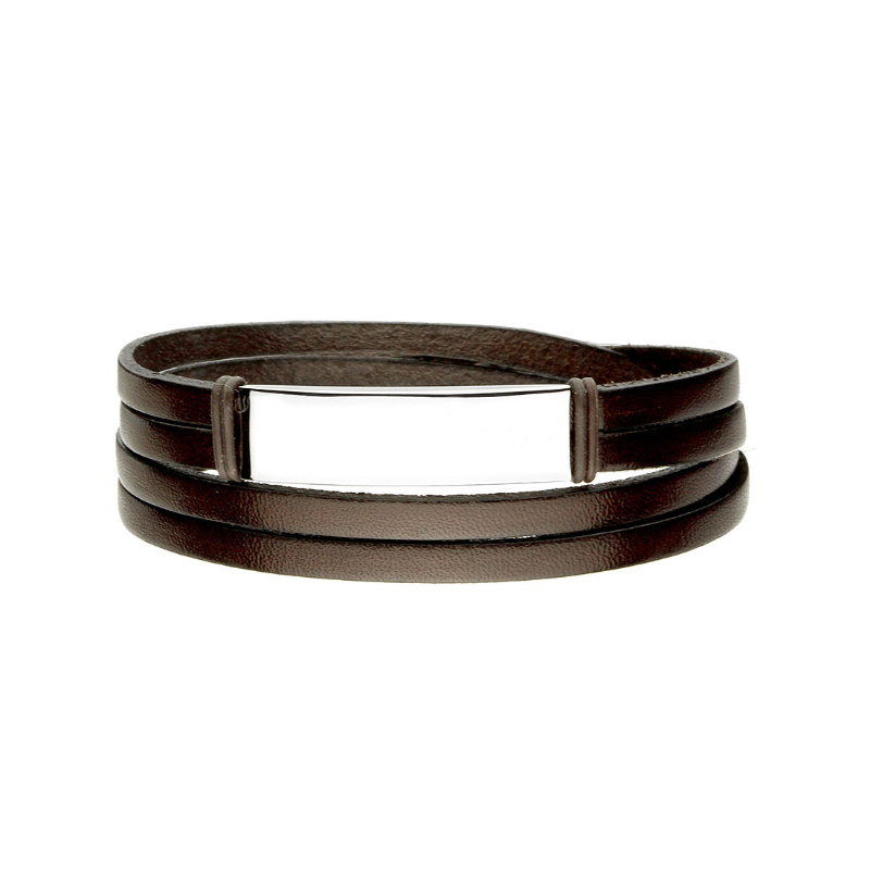 Bransoletka stalowa na brązowym pasku ze skóry Bransoletka stalowa na brązowym pasku ze skóry
