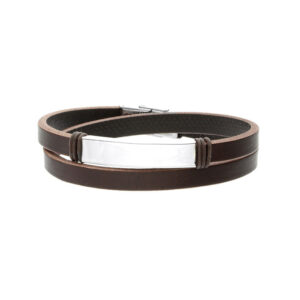 Bransoletka stalowa na brązowym skórzanym pasku