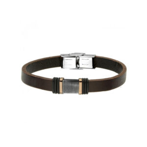 Bransoletka stalowa na brązowym skórzanym pasku