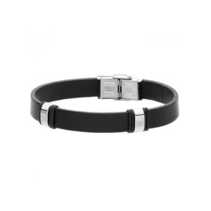 Bransoletka stalowa na czarnym pasku ze skóry