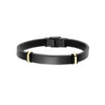 Bransoletka stalowa na czarnym skórzanym pasku