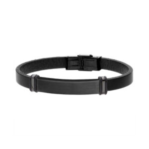 Bransoletka stalowa na czarnym skórzanym pasku