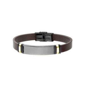 Bransoletka stalowa na czarnym skórzanym pasku