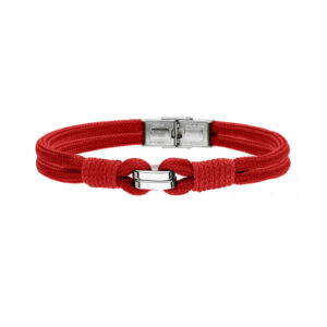 Bransoletka stalowa na czerwonym pasku ze sznurka