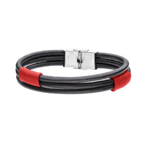 Bransoletka stalowa na pasku z plecionej skóry