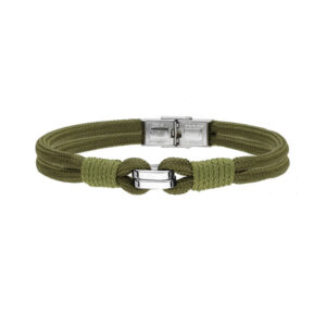 Bransoletka stalowa na pasku z zielonego sznurka