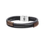 Bransoletka stalowa na pasku ze skóry i sznurka